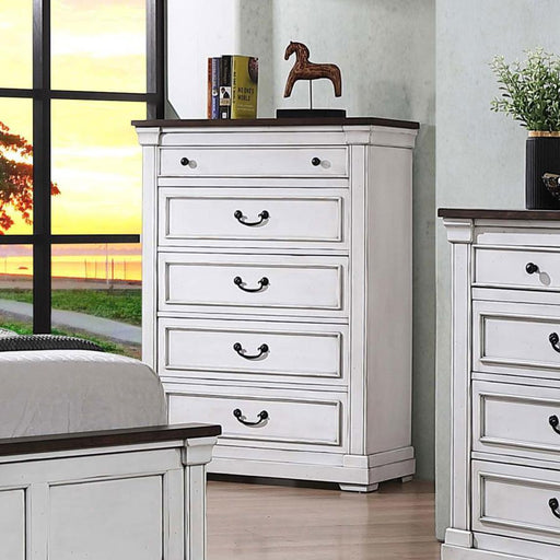 Hillcrest - 5-Drawer Chest - Dark Rum And White - Simple Home Plus