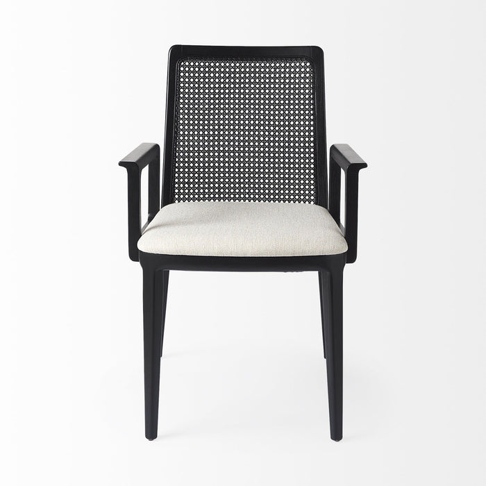 Uholstery And Cane Dining Armchair - Black / Cream