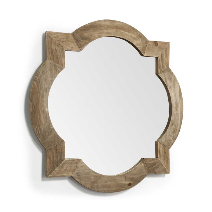 23" Round Square Wood Frame Wall Mirror - Brown