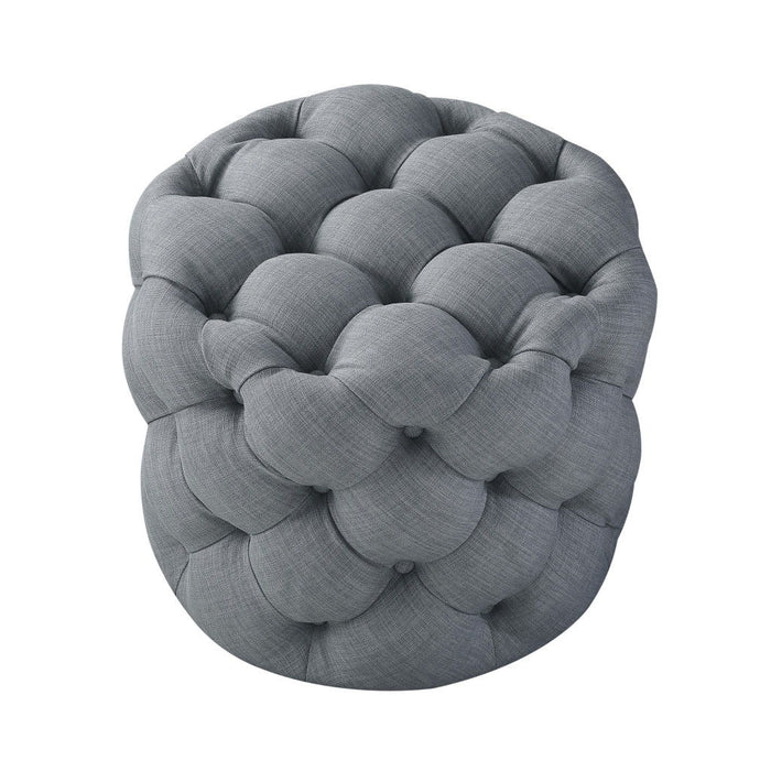 Linen Tufted Round Ottoman - Light Gray