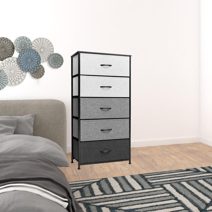 Steel And Fabric Five Drawer Double Dresser - Gray / Black