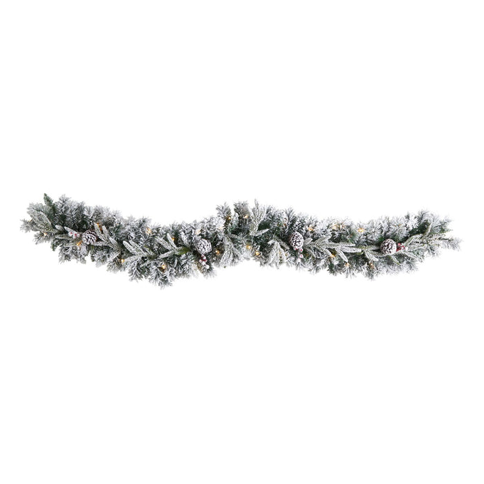 6 Flocked Xmas Garland w/35 LEDs and Pine Cones