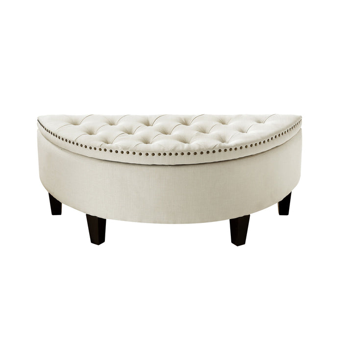 Linen Tufted Half Circle Storage - White / Black