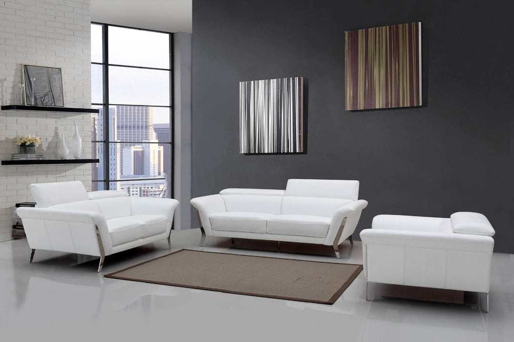 Leather Sofa Set - White / Steel