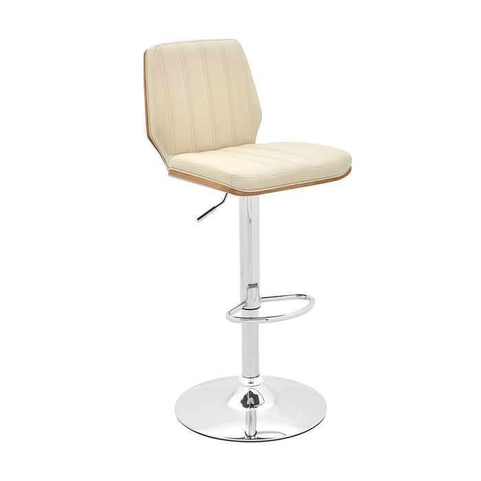 Faux Leather And Steel Swivel Adjustable Height Bar Chair - Cream / Silver