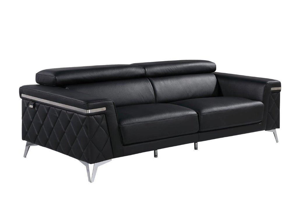 Top Grain Leather Black Five Person Seating Set - Black