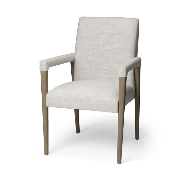 Upholstered Fabric King Louis Back Dining Arm Chair - Cream / Brown