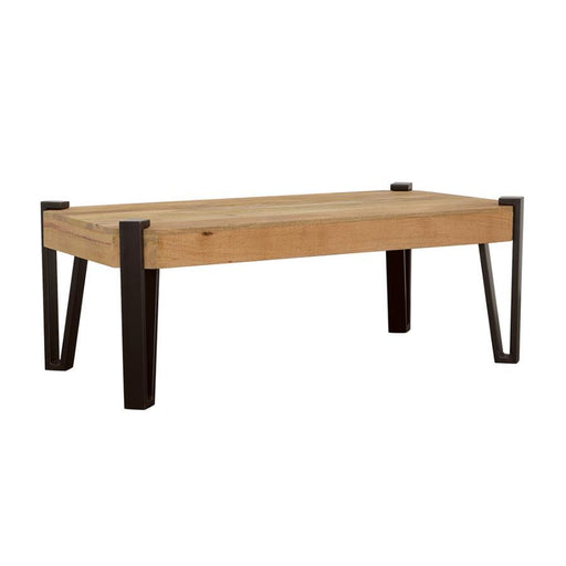 Winston - Wooden Rectangular Top Coffee Table - Natural And Matte Black - Simple Home Plus