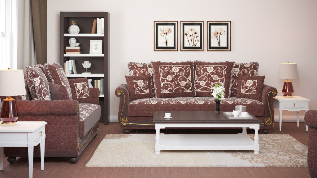 Chenille Paisley Sleeper Sofa And Toss Pillows - Brown