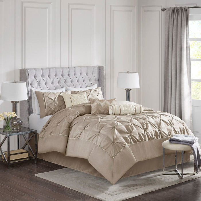 Laurel - California King 7 Piece Tufted Comforter Set - Taupe