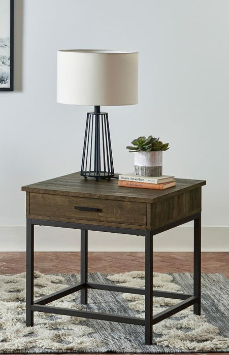 Byers - Square 1-Drawer End Table - Brown Oak And Sandy Black - Simple Home Plus