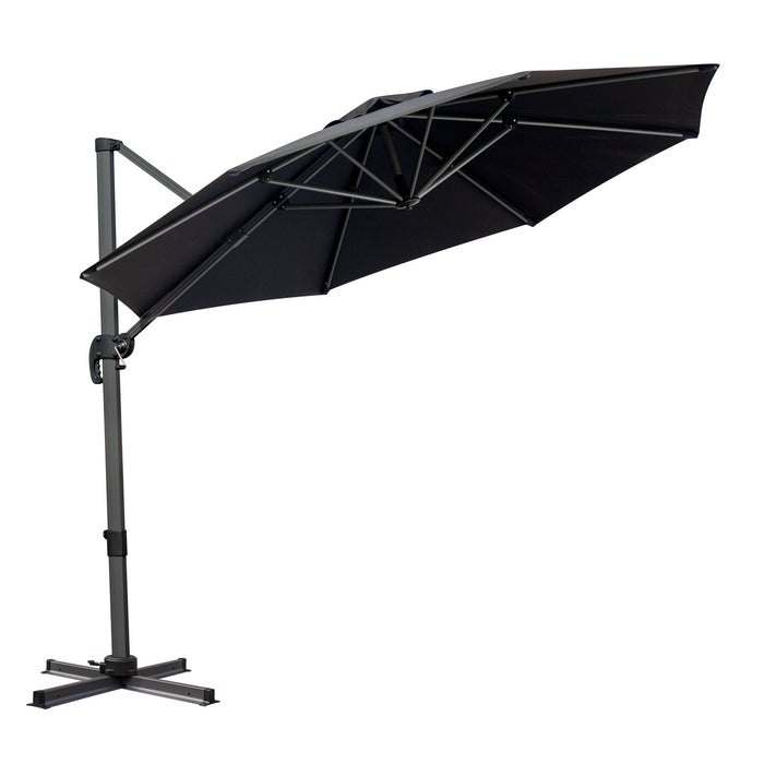 Round Tilt Cantilever Patio Umbrella With Stand Polyester - Black