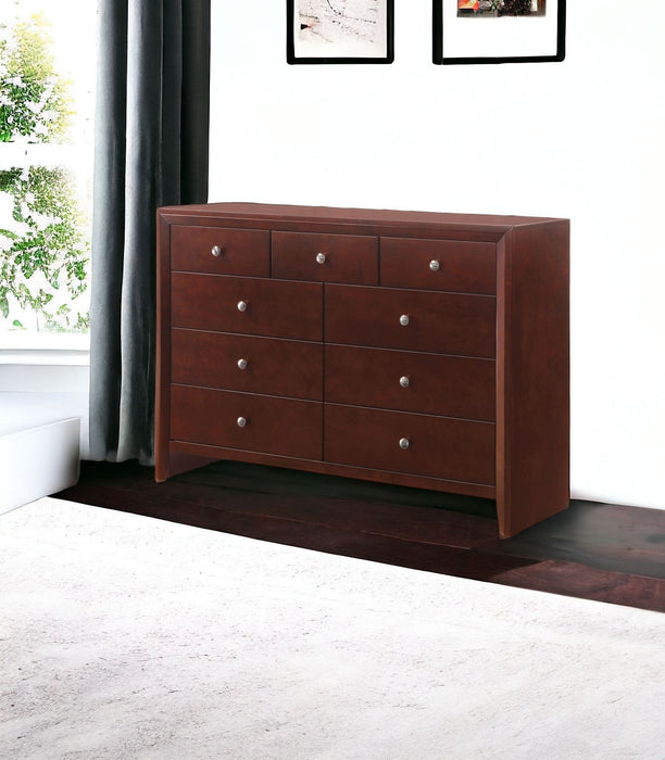 Solid Wood Nine Drawer Triple Dresser - Brown