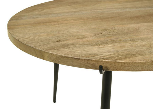 Pilar - Round Solid Wood Top Coffee Table - Natural And Black - Simple Home Plus