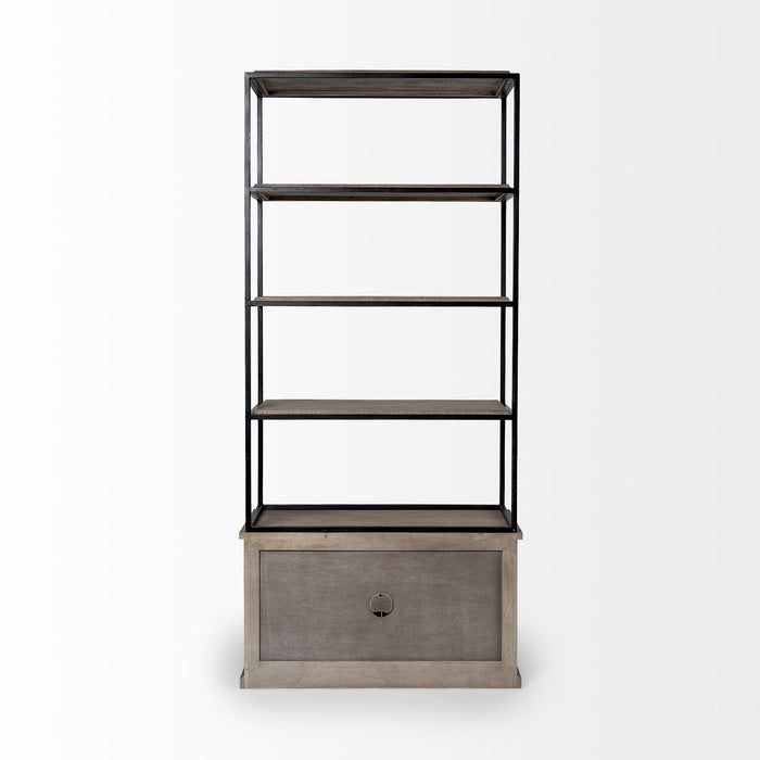 Wood And Iron Shelving Unit With 3 Shelves - Light Brown