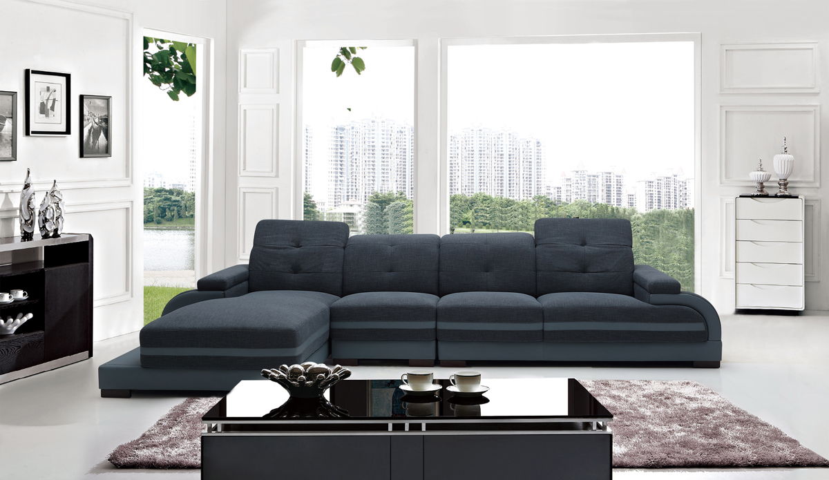 Leather Fabric And Wood Sectional Sofa - Bonded