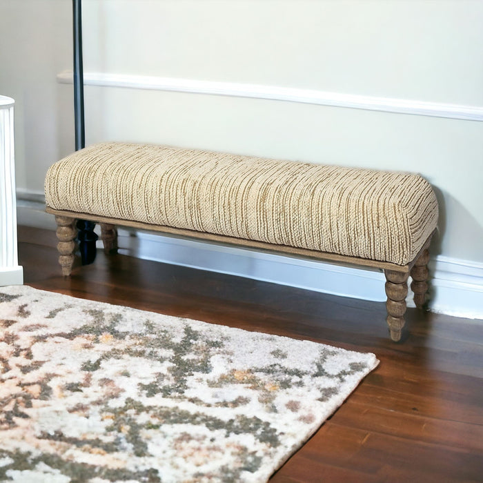 Wood Upholstered Polyester Blend Bench - Cream / Brown