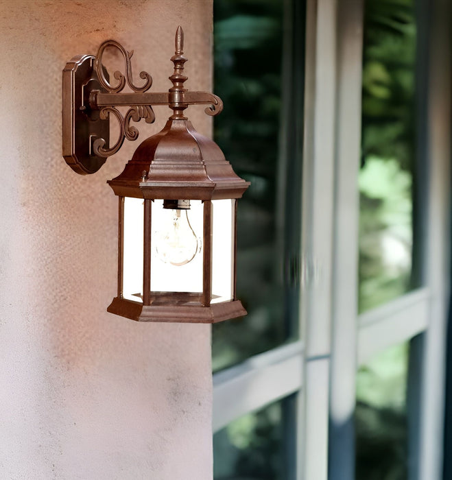 Narrow Domed Hanging Glass Lantern Wall Light - Brown