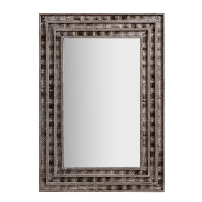 Naomi - Rectangular Wood and Rattan Mirror - Gray