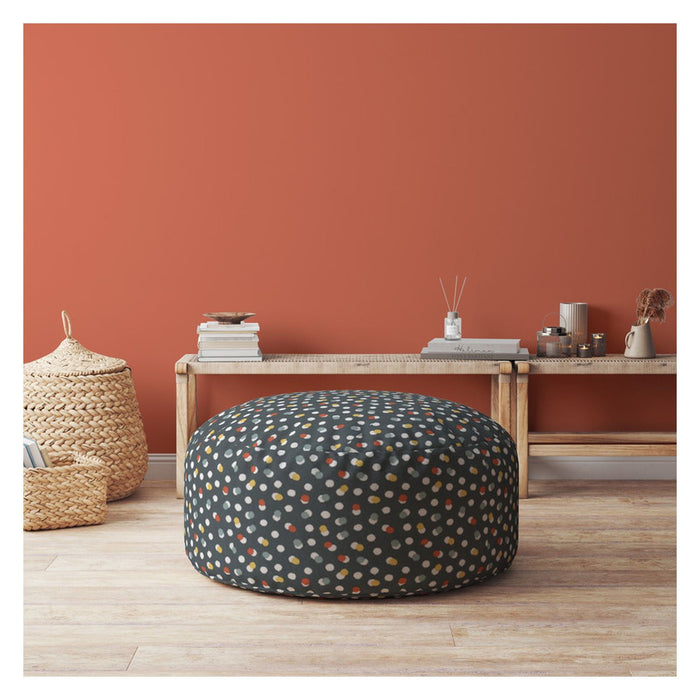 Cotton Round Floral Pouf Ottoman - Blue