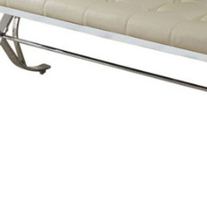 Upholstered Faux Leather Bench - Beige / Silver