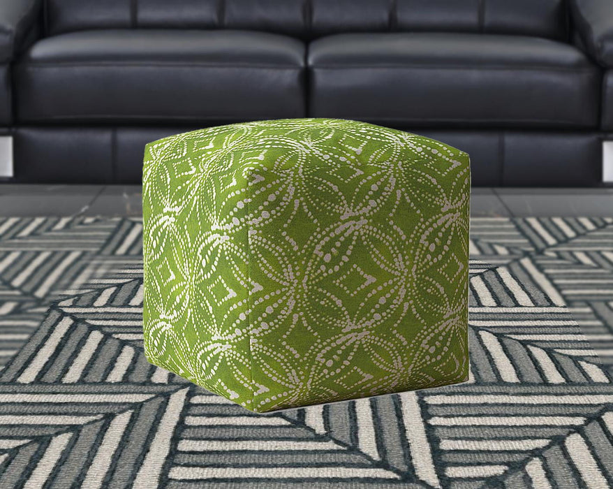 Cotton Damask Pouf Cover - Green / White