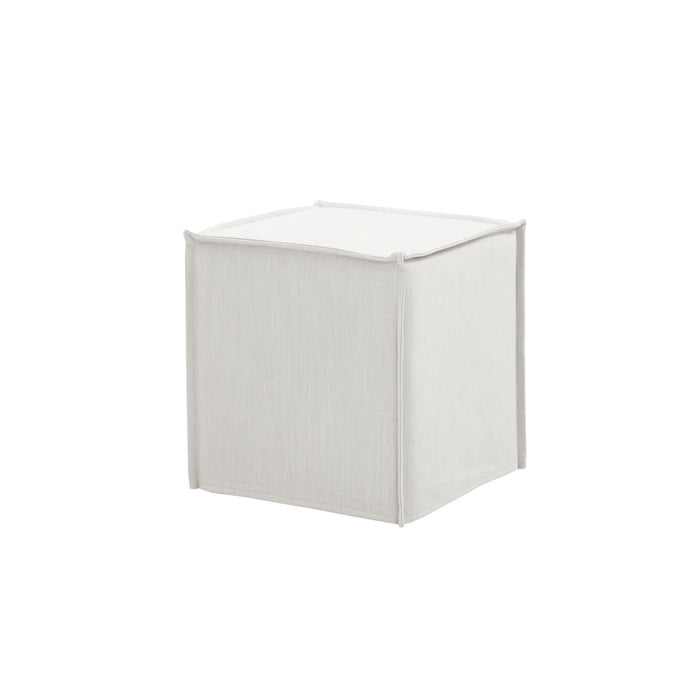 Linen Floral Ottoman - White