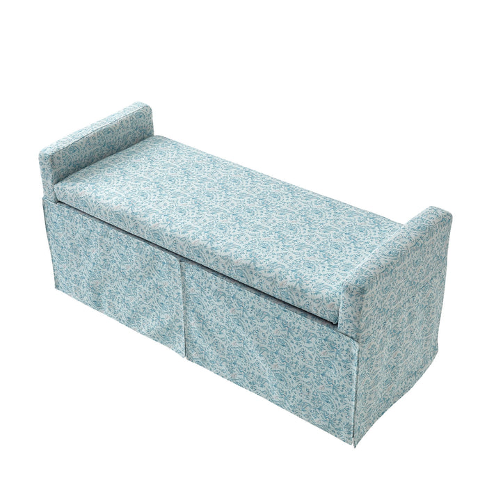 Upholstered Linen Bench With Flip Top - Blue