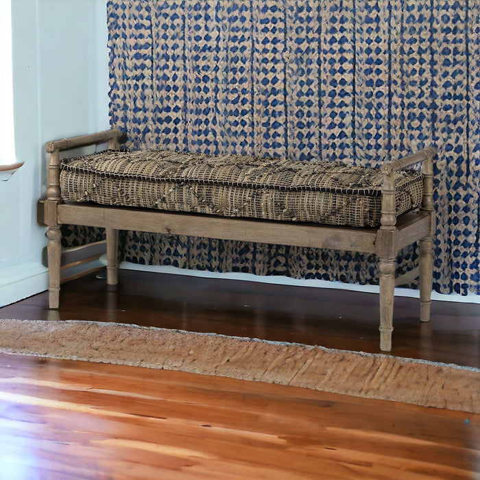 Cotton Upholstered Blend Bench - Brown / Beige