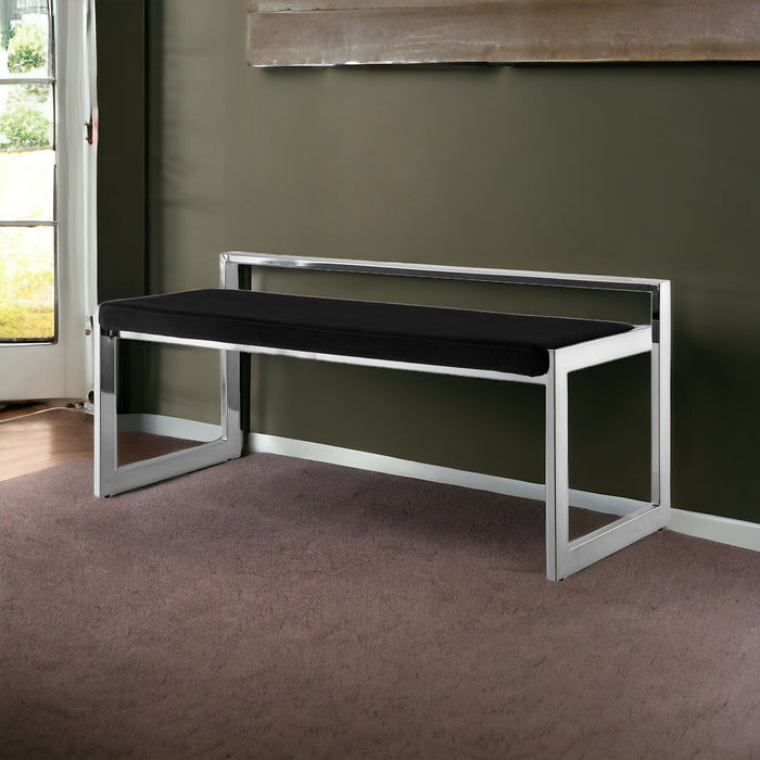 Velvet Upholstered Bench - Silver / Black