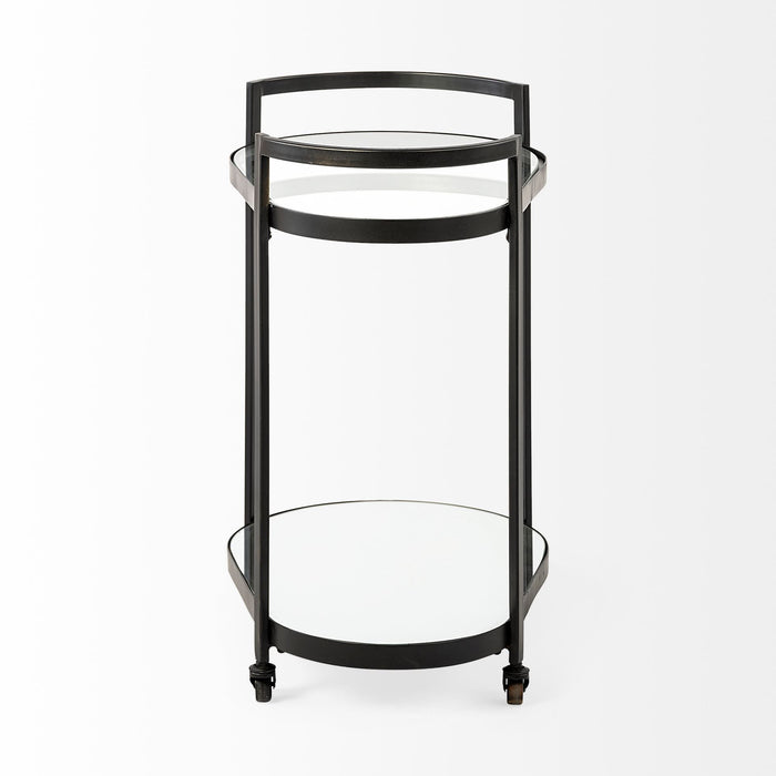 Cyclider Metal With Two Mirror Glass Shelves Bar Cart - Black