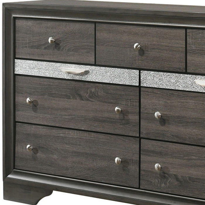 Solid Wood, Nine Drawer Triple Dresser - Gray