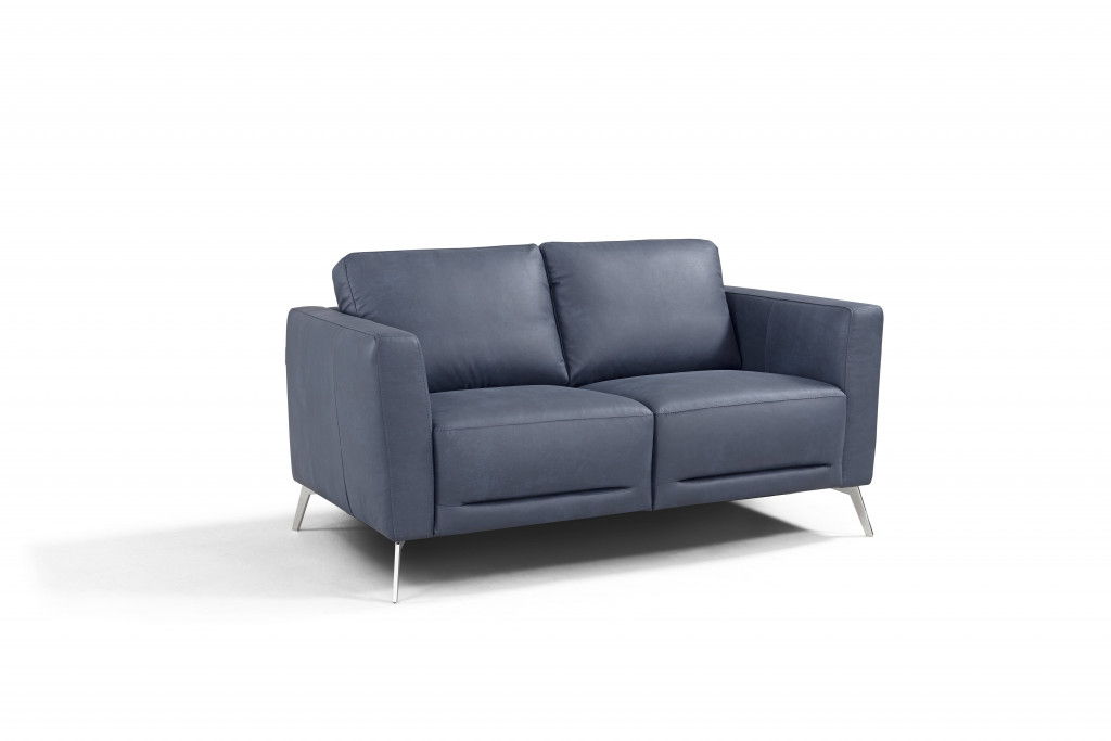 Leather Love Seat - Blue / Black