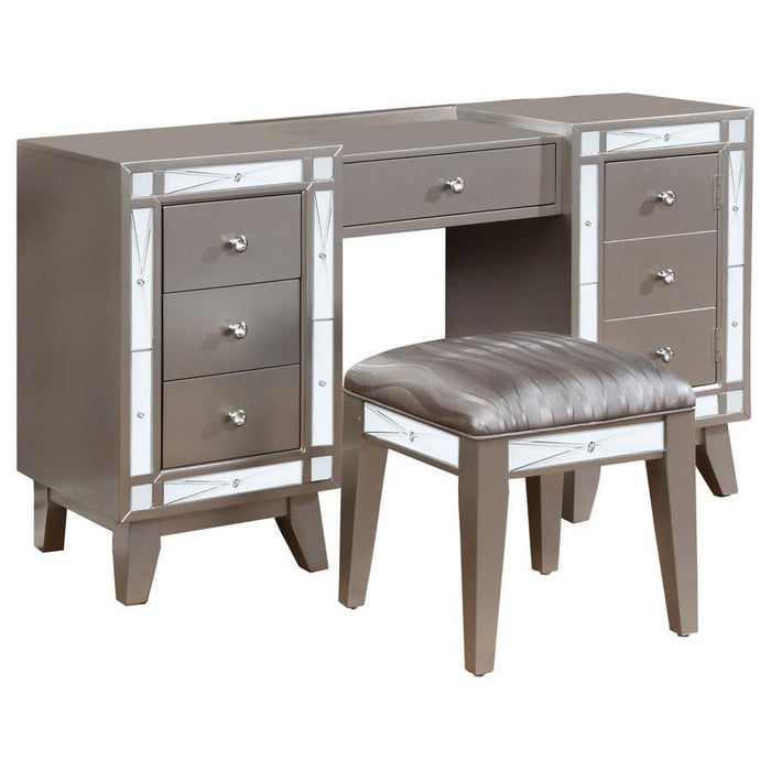 Leighton - Vanity Desk And Stool - Metallic Mercury - Simple Home Plus