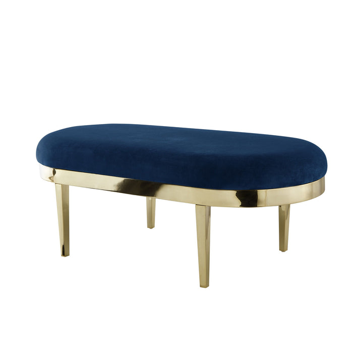 Velvet Bench Upholstered - Navy Blue / Gold