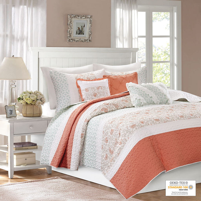 Dawn - King 6 Piece Reversible Coverlet Set - Coral