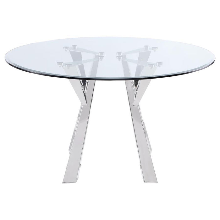 Alaia - Round Glass Top Dining Table - Clear And Chrome - Simple Home Plus