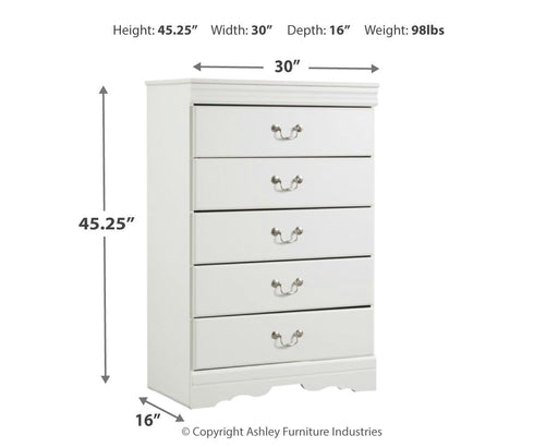 Anarasia - White - Five Drawer Chest - Simple Home Plus