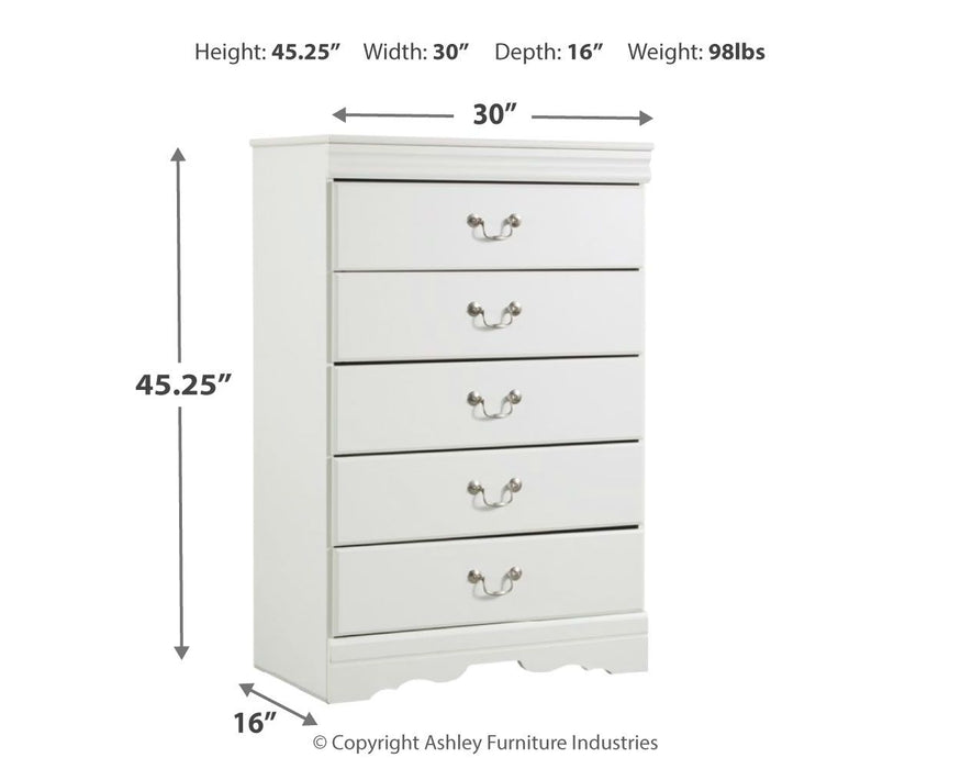 Anarasia - White - Five Drawer Chest - Simple Home Plus