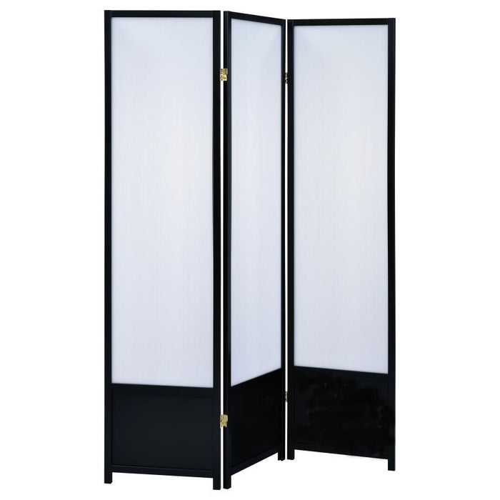 Calix - 3-Panel Folding Floor Screen - Translucent And Black - Simple Home Plus