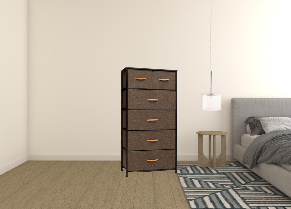 Steel And Fabric Six Drawer Combo Dresser - Brown