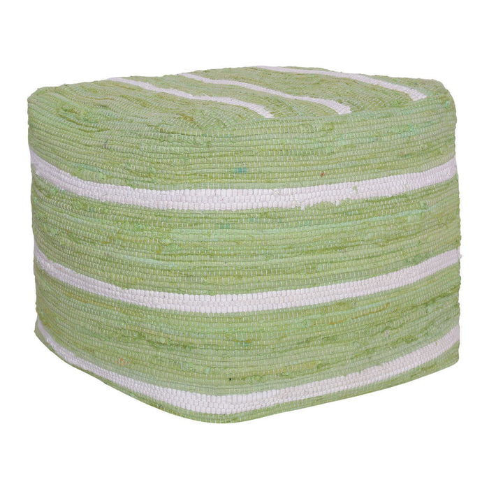 Cotton Cube Striped Pouf Ottoman - Green