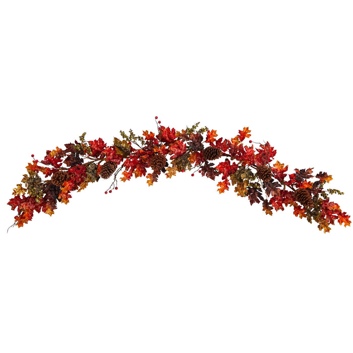 6' Autumn Maple Leaves Berry and Pinecones Fall Garland