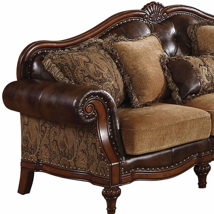 Faux Leather Sofa With Wood Brown Legs - Brown