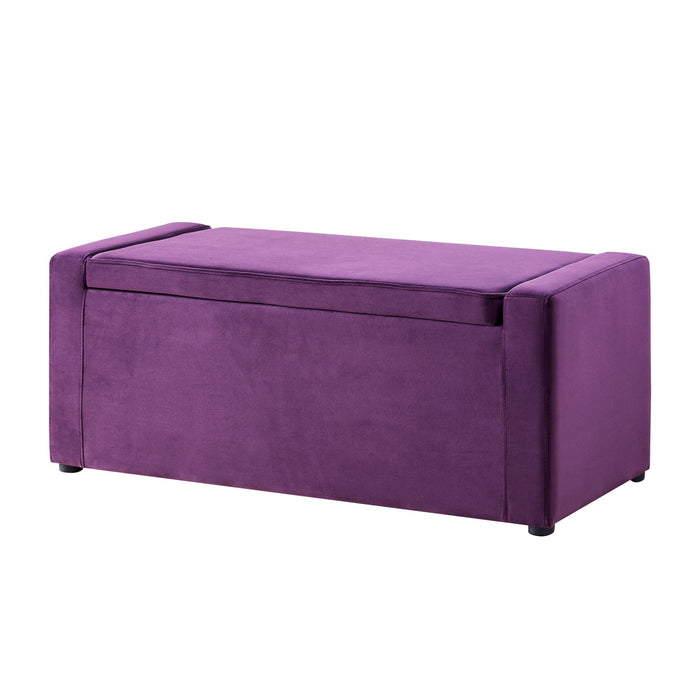 Upholstered Velvet Bench With Flip Top - Purple / Black