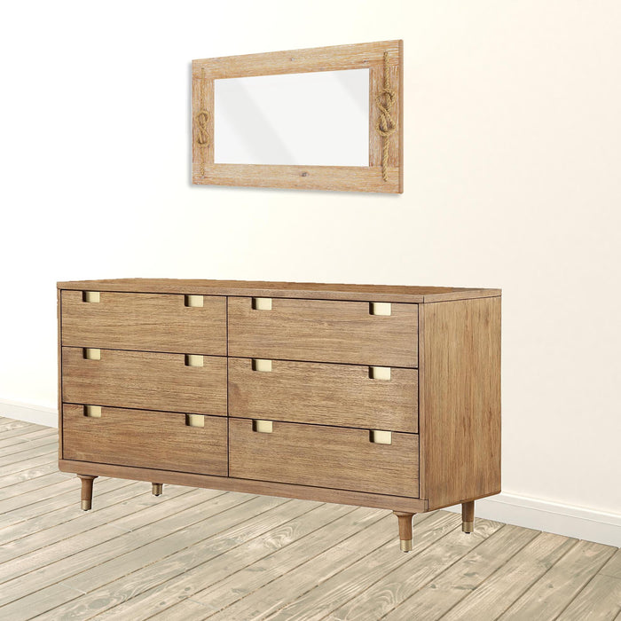 Solid Wood Six Drawer Double Dresser - Sandy Brown