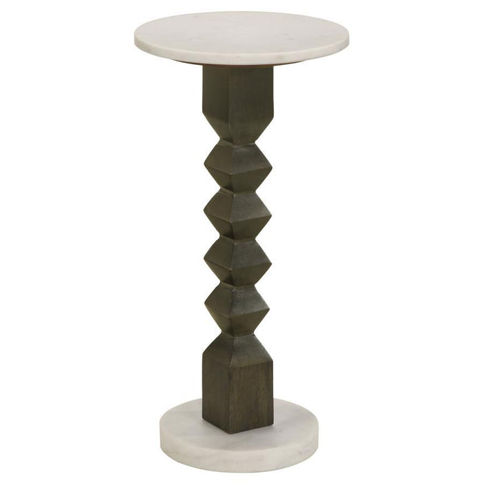 Colette - Round Marble Top Side Table - White And Dark Gray - Simple Home Plus