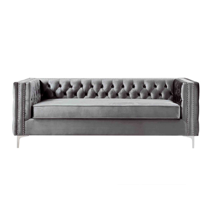 Velvet Sofa With Silver Legs - Gray