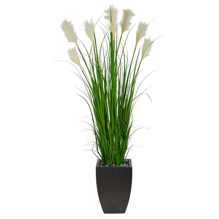 64" Wheat Plum Grass Artificial Plant in Black Planter