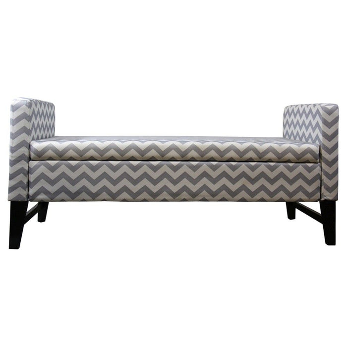 Upholstered Polyester Blend Geometric Bench With Flip Top - Gray / White / Black